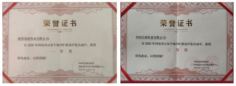 荣誉 | “百家牛场青贮质量评鉴活动”2UP.IO（中国）新蔡瑞亚牧业、河南合源乳业分别荣获一、三等奖